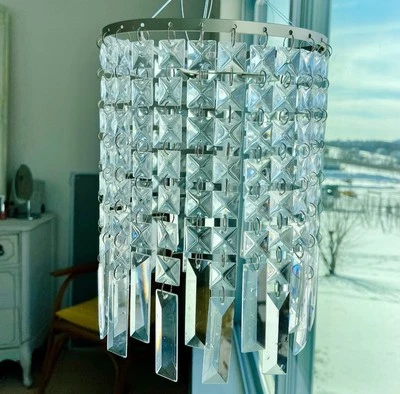 IKEA Rimfrost Glass Pendant Chandelier Lamp Shade 14412 Clear Silver 501.032.65
