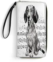 [BFGWK] Big Novelty Dachshund Music Note Printing Long Zipper Wallet Leather Wallet Suitable for Men and Women, Style, 7.8x4.1 Inch, Style, 19.7x10.5cm