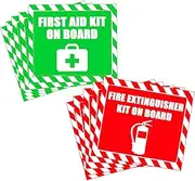 First Aid Sticker Signs,First Aid Kit On Board Fire Extinguisher On Board Stickers,4 Inch Stickers 12 Pcs Per Pack.