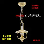 Brass Hanging Oil SUPER bright battery LED LAMP Dollhouse miniature light on/of