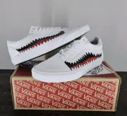 "New" Mens 10.5 "CUSTOM" Unique White Leather Bape Vans