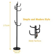 Freestanding Black Metal Coat Rack with 8 Hooks for Hats, Scarves, and Bags