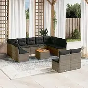 12 Piece Garden Sofa Set with Cushions Grey Poly Rattan, Garden Furniture Sets