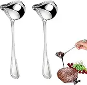 Set of 2 Stainless Steel Sauce Spoons, Small Sauce Ladle with Spout, Stainless Steel Sauce Drizzle Spoon, Sauce Spoon, Dishwasher Safe, for Soup Sauces, Gravy Dressings (Silver)