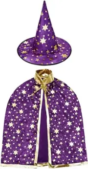 ZZX Wizard Cape Witch Cloak with Hat, Halloween Costume Props for Kids Cospla...
