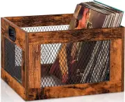Vinyl Record Storage Crate - Wooden 80+ LP Record Holder Classic Organizer Box
