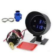 2 IN1 Water Temperature Gauge Digital Led Voltmeter Water Temp Joint Pipe Sensor