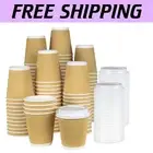 Bulk 100 Insulated 10 oz Ripple Kraft Paper Coffee Cups for Hot & Cold Beverages