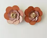 R.H. Macy & Co. Boxed Earrings Post Back Flower Petals W Gemstone Center #7