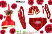 Ambaby 3pcs Red Set Striped Small Dog Harness Pet Collar Bandana Puppy Leash Cat