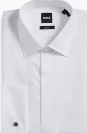 Boss Hank White Slim Fit Tuxedo Long Sleeve Shirt 43 XL 17 Easy Care MSRP$148