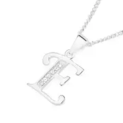 Silver Cz 'e' Initial Pendant in Clear