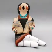 JEMEZ PUEBLO-HAND MADE CLAY STORYTELLER w/TWO CHILDREN by DIANE LUCERO