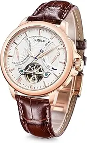 [TIME100] Mens Wrist Leather Strap Mechanical Self Wind Watches Navigator-Series Tourbillon-Style Automatic Watch for Men