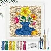 DOODLREAM Flower Vase DIY Embroidery Set with Punch Needle for Adults and Beginners 24 cm Flower Punch Stitching Craft Set for Beginners with Frame Fabric Pattern Threader Yarn Squeeze Needle