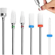 EssenceNest 3/32" Manicure Nail Drill Bits Set, 6 Pack 5 in 1 Professional Tungsten Safety Drill Bits Tech, Cuticle Bit Fast Remove for Manicurist Nail Salon Manicure Pedicure Gel Polishing