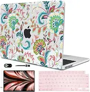 LCMOCICO Compatible with MacBook Air 13.6 inch Case 2024 2023 2022 Release M3 A3113 M2 A2681 with Touch ID, Printed Pattern Plastic Hard Shell Cover for MacBook Air 13.6 inch M3 Case, Paisley Flowers