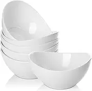 SAMSLE 19 Ounces Ceramic Serving Bowls, Sturdy Porcelain Oval Salad Bowls, Stackable Food Server Display Dishes for Valentines Day Party Dinner, Microwave and Dishwasher Safe, White, Set of 6