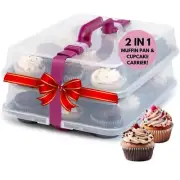 Cupcake Carrier for 24 Cupcakes - Innovative Cupcake Holder includes 2 Cupcak...