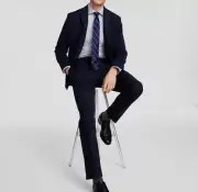 Kenneth Cole Men Blue Plaid Slim-Fit Stretch 2-Piece Jacket Pants Suit Size 46R
