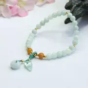 Natural A Grade Jadeite Gradual Safety Buckle Leaf Gemstone Beaded Jade Bracelet