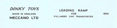 Dinky 994 Bedford Transporter | LOADING RAMP Waterslide Transfer / Decal