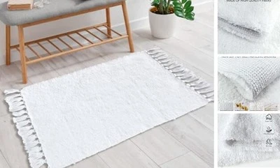 Bath Mat with Tassel, Super Absorbent Bathroom Mat, Extra Soft Thick White 1