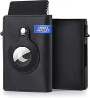 [TAGSMATE] Airtag Wallet, Men's Slim 8-14 Pocket RFID Card Case, Smart Quick Access Holder, Mens Minimalist Leather Trifold Wallets, Clip Money (No Apple Air tag), Black - Leather, Wallet