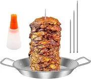 Vertical Skewer Grill, Stainless Steel Al Pastor Skewer with 3 Removable Spikes 8/10/12 Inch Oil Brush, Reusable Vertical Barbecue Rack, Shawarma Kebabs Smoker Oven BBQ Dishes