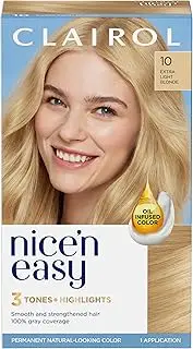 Clairol Nice'n Easy Permanent Hair Dye, 10 Extra Light Blonde Hair Color, Pack of 1