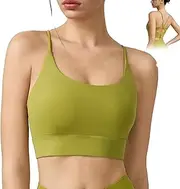 [WWPriseup] Sports Bras for Women U Neck High Elasticity Spaghetti Straps Sports Bra Wireless Running Bra for Gym Yoga Running Sports,M,Green