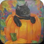 Cork Back Coaster-Holiday Design-CAT IN PUMPKIN -Create Your Own Set!