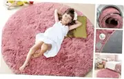 Blush Round Area Rug 5ft, Soft Bedroom Circle Rugs Mats for Kids Girls Teen