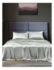 [Royal Comfort] Silky Smooth Satin 4 Piece Queen Sheet Set in Silver