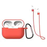 For AirPods Pro 2nd Gen, 3in1 Silicone Protective Case, Snap Hook & Anti-Lost Neck Strap, Red