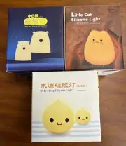 Water Drop + Cat + Bear Shaped LED Night Light Silicone Color Change Lamp Gift