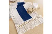 COMFEYA Boho Table Runner with Tassels - Blue (175cm)