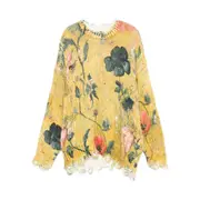 [R13] R13 Floral-pattern Distressed Sweater M YELLOW