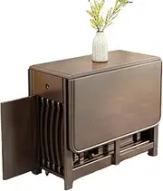 DUSTMAN Multifunctional Mobile Butterfly Folding Dining Tables with 4 Chairs, Extendable Drop Leaf Table with 2 Storage Drawers & 4 Wheels, for Party,Brown