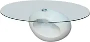 Modern Glass Coffee Table with Round Hollow Shelf - Oval Design End Side Coffee Table with Clear Glass Top for Living Room Furniture