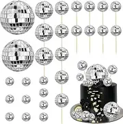 28 PCS Disco Ball Cake Toppers Disco Ball Cake Decorations 70's Disco Cake Centerpiece Decor Disco Theme Cake Picks for Table Decorations Disco 1970s Theme Party Favor