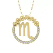 10k Yellow Gold Lab Grown Diamond Scorpio Zodiac Necklace 18" Silver Cable Chain