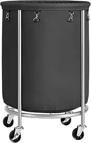 SONGMICS 170 Litre Laundry Sorter, Laundry Basket with Wheels, Laundry Hamper, Round, Steel Frame, Removable Laundry Bag, 4 Wheels, 2 of which with Brakes, Black/Silver RLS001B01