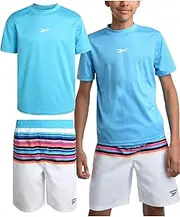 [Reebok] Boys' Rashguard Set - 2 Piece UPF 50+ Quick Dry Swim Shirt and Bathing Suit Trunks - Swimwear Set for Boys (4-12)