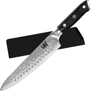 Authentic XYJ Since 1986,Damascus Steel Santoku Knife with Sheath,Japanese Chef Knives,Vegetable Cooking Cleaver,Non-Stick Blade Kitchen Knife,VG10 Damascus Chef Knife,G10 Handle (8 Inch A)