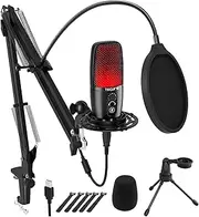 TECURS USB Microphone, Condenser Microphone Kit for Computer, Podcast Mic Set, PC Condenser Mic with Boom Arm for Gaming,Streaming,YouTube,Recording,Chatting