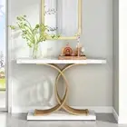 Tribesigns Gold Entryway Table with Geometric Metal Legs,Gold & White