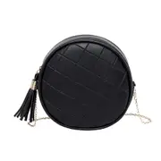 2 Pcs Women Mini Round Bags Solid Color Plaid Shoulder Handbags Women Small Round Tassel Crossbody Bags for Women Purses Clutches