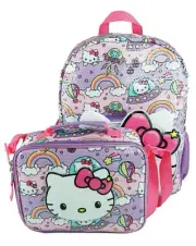 Sanrio Hello Kitty 16" Canvas Pink & Purple School Backpack & Matching Lunch Bag