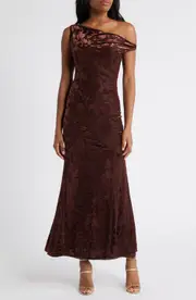 Rare London Asymmetric Burnout Dress in Chocolate at Nordstrom, Size Small